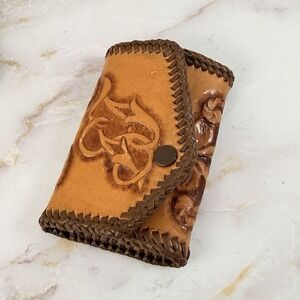 Vintage Stamped Leather Key Ring Holder Western Rustic Boho Tooled Leather